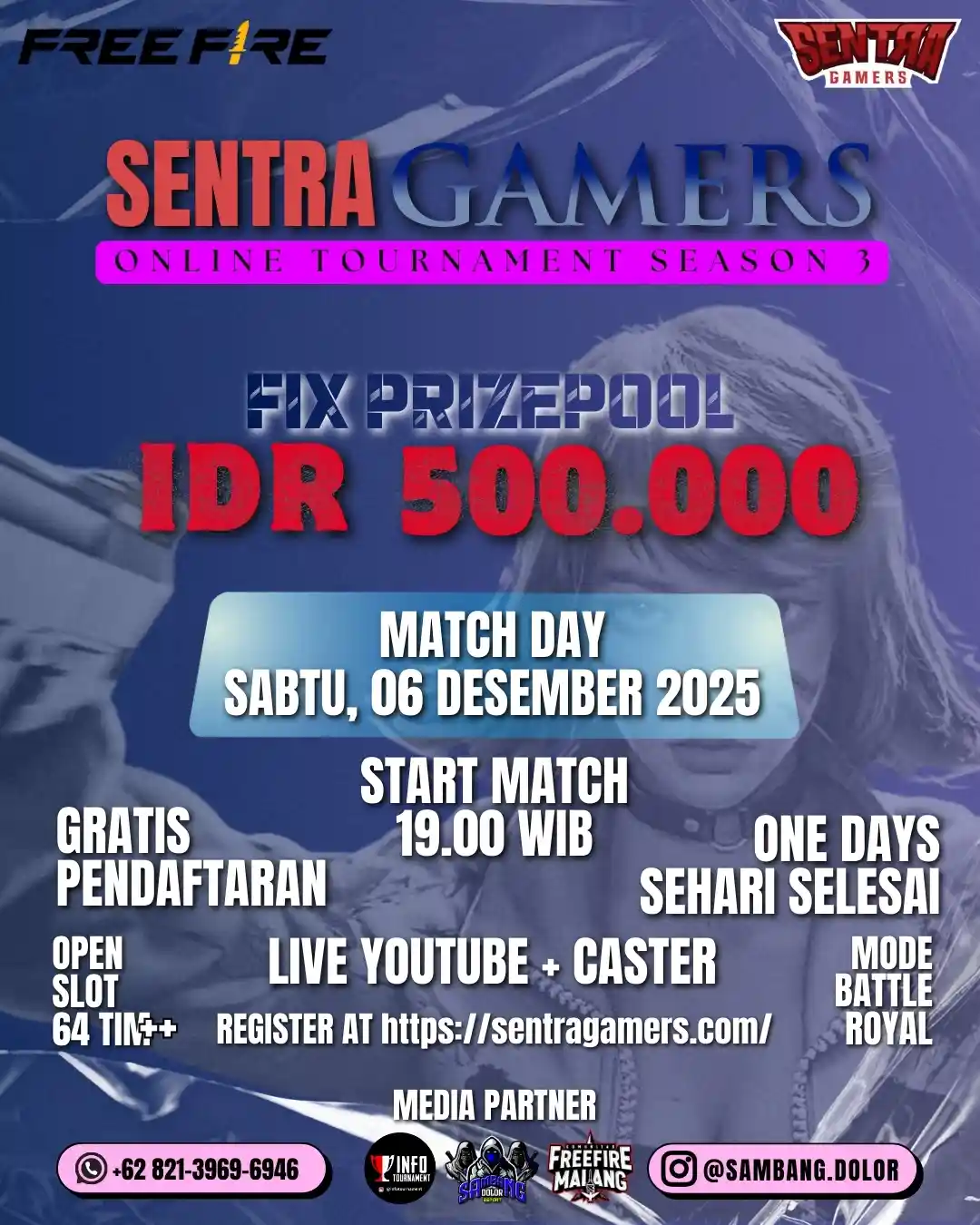 FREE FIRE SENTRA GAMERS ONLINE TOURNAMENT SEASON 3